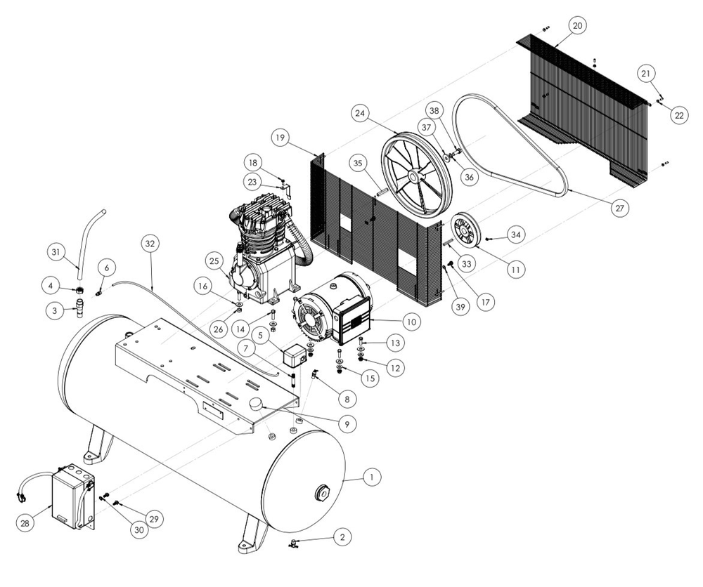 Tank Assembly Parts Diagram and Parts List for CE705301  Campbell Hausfeld Compressor